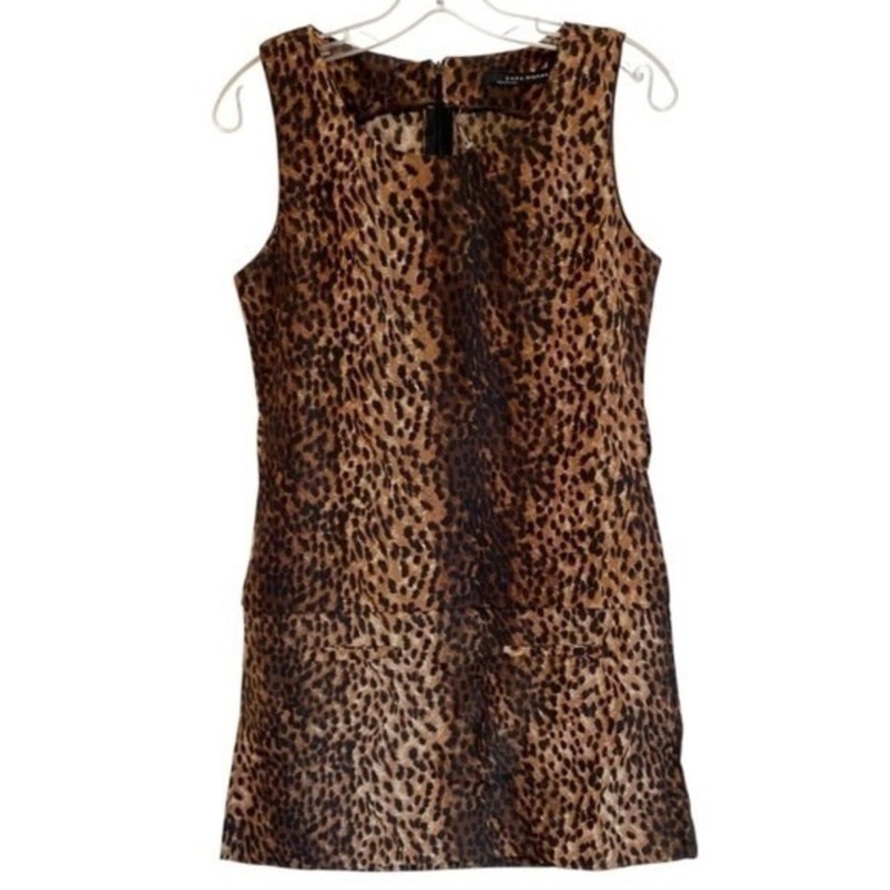 ZARA WOMAN Leopard Print Sleeveless Ruched Mini Dress w/Zipper Back - M EUC - Picture 2 of 14